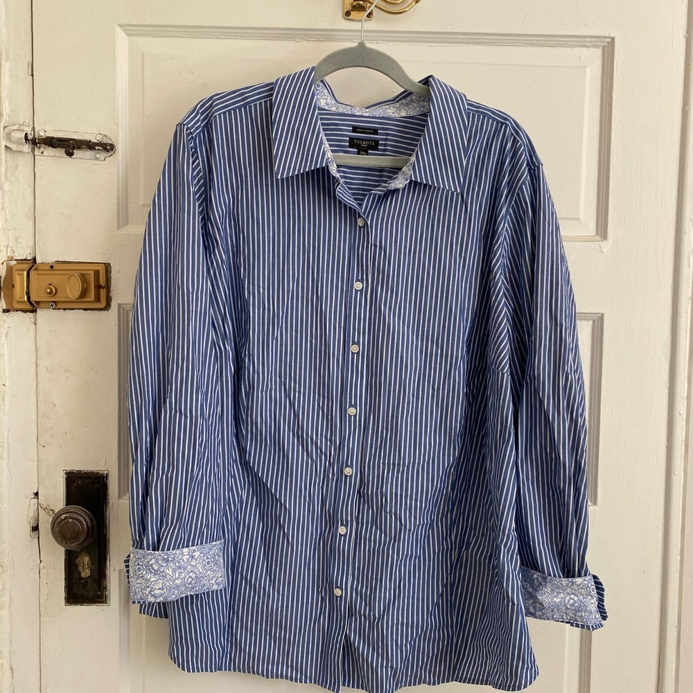 Talbots Navy Striped Women’s Button Down Shirt Size 24W